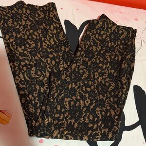 Michael kores  Black and Brown Sun Tan Leggings Lace Patterned Bottoms Sz Xs